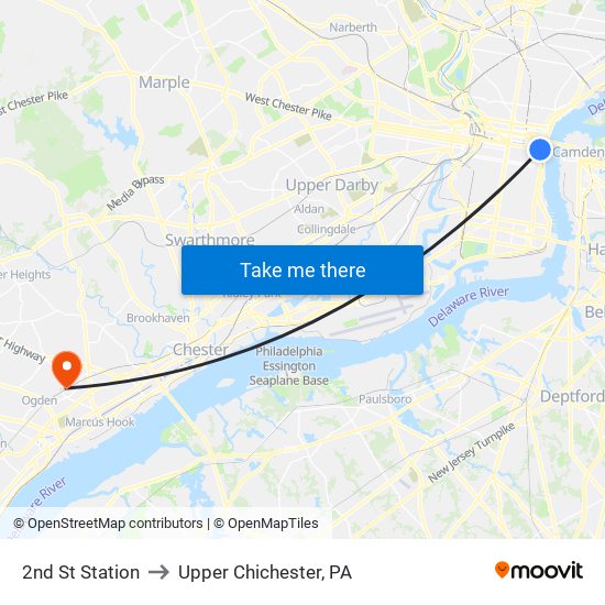 2nd St Station to Upper Chichester, PA map