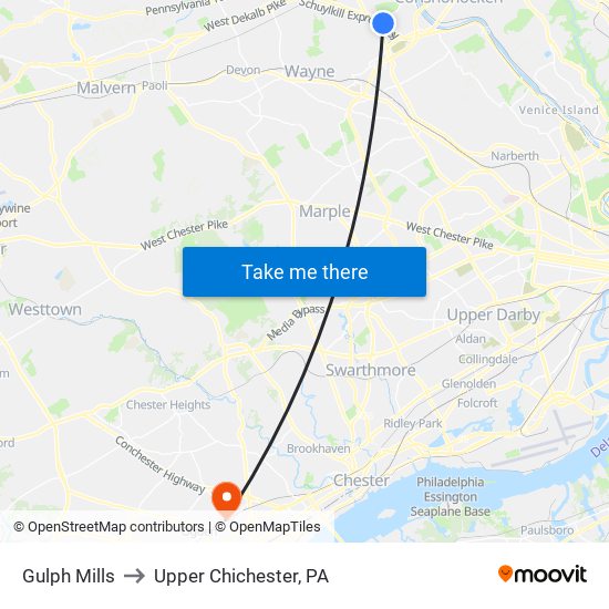 Gulph Mills to Upper Chichester, PA map