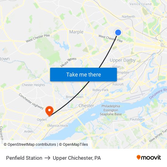 Penfield Station to Upper Chichester, PA map