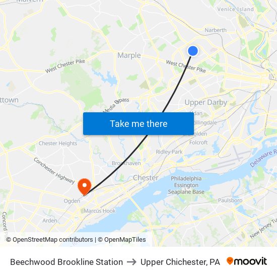 Beechwood Brookline Station to Upper Chichester, PA map
