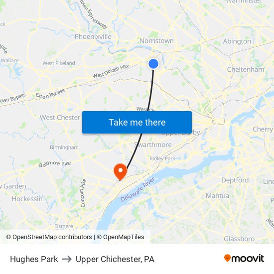 Hughes Park to Upper Chichester, PA map