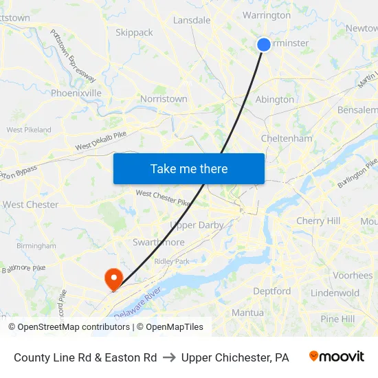 County Line Rd & Easton Rd to Upper Chichester, PA map