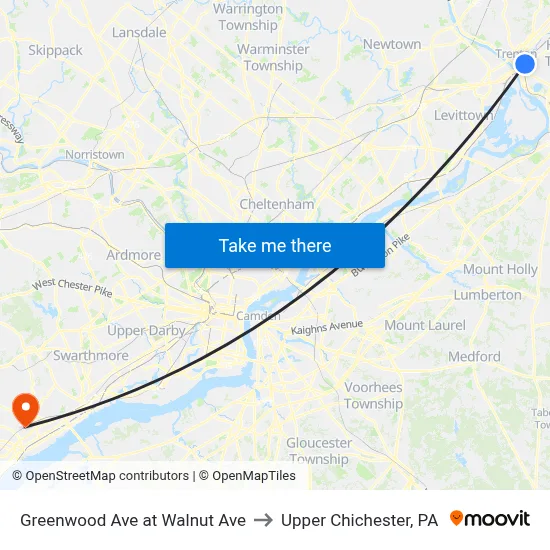 Greenwood Ave at Walnut Ave to Upper Chichester, PA map