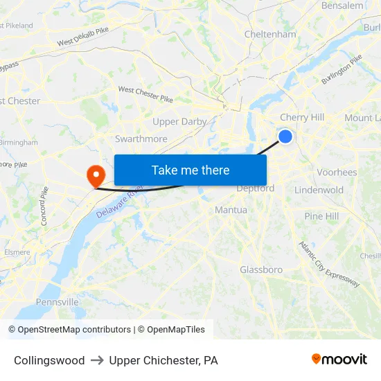 Collingswood to Upper Chichester, PA map