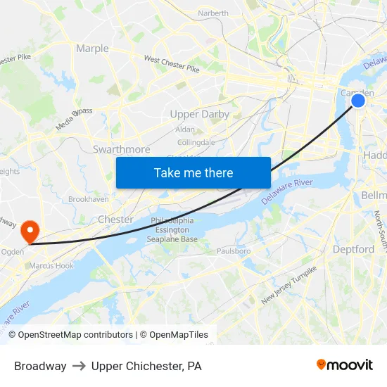 Broadway to Upper Chichester, PA map