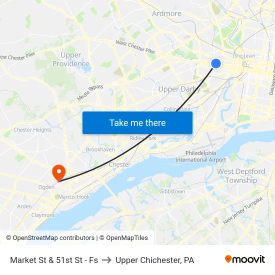 Market St & 51st St - Fs to Upper Chichester, PA map