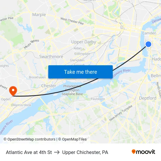 Atlantic Ave at 4th St to Upper Chichester, PA map