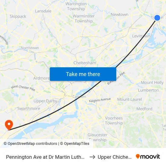 Pennington Ave at Dr Martin Luther King Jr Blvd to Upper Chichester, PA map