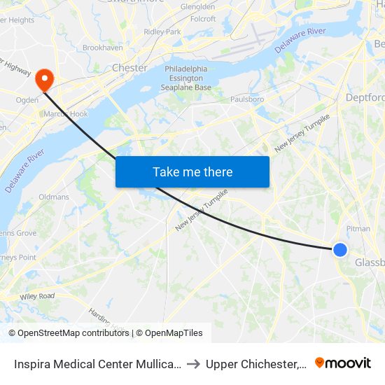 Inspira Medical Center Mullica Hill to Upper Chichester, PA map