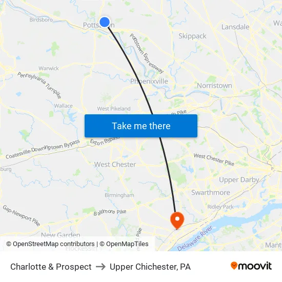 Charlotte & Prospect to Upper Chichester, PA map