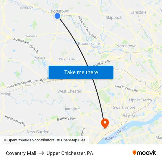Coventry Mall to Upper Chichester, PA map