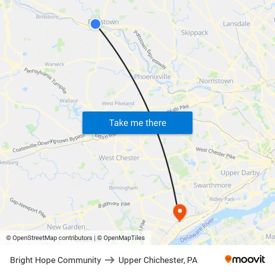 Bright Hope Community to Upper Chichester, PA map