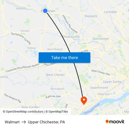 Walmart to Upper Chichester, PA map