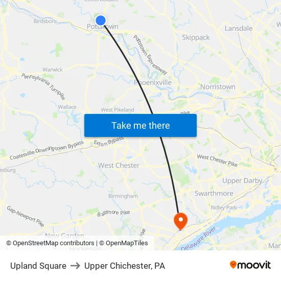 Upland Square to Upper Chichester, PA map