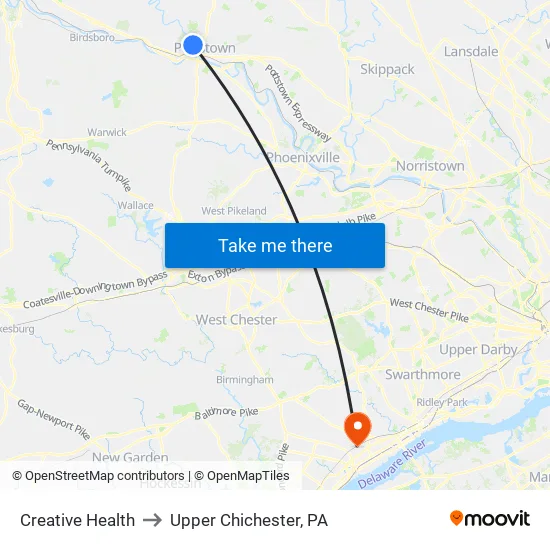Creative Health to Upper Chichester, PA map
