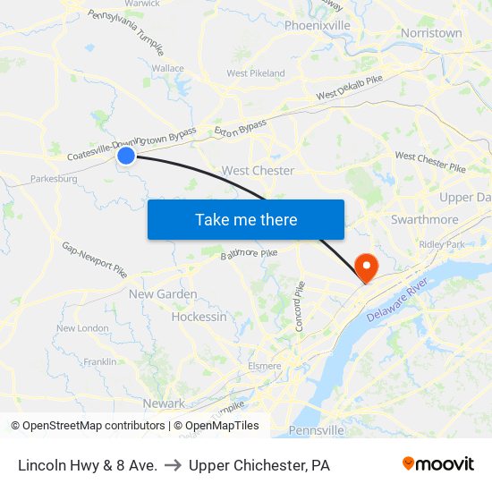 Lincoln Hwy & 8 Ave. to Upper Chichester, PA map