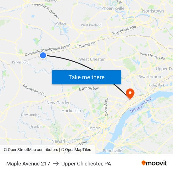 Maple Avenue 217 to Upper Chichester, PA map