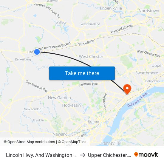 Lincoln Hwy. And Washington Ave. to Upper Chichester, PA map