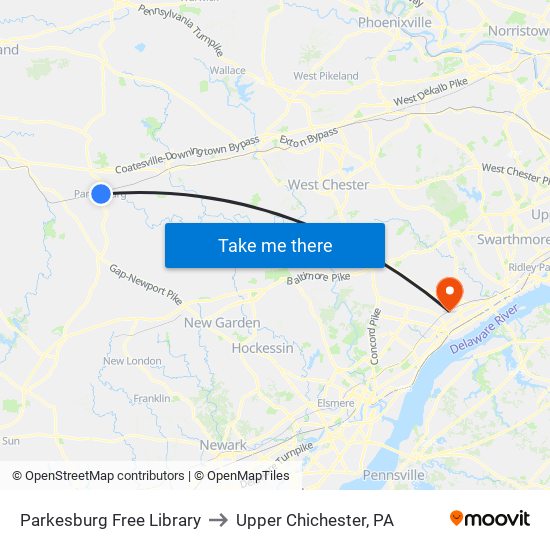 Parkesburg Free Library to Upper Chichester, PA map