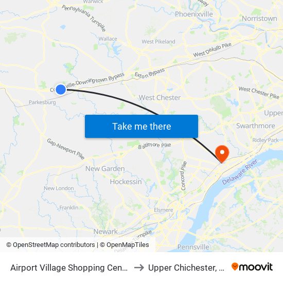 Airport Village Shopping Center to Upper Chichester, PA map