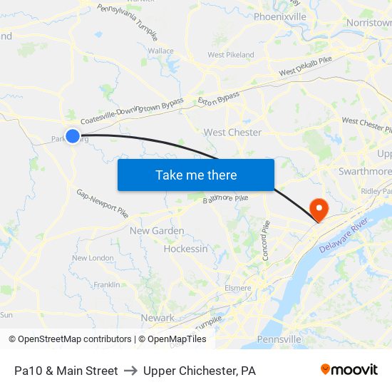 Pa10 & Main Street to Upper Chichester, PA map