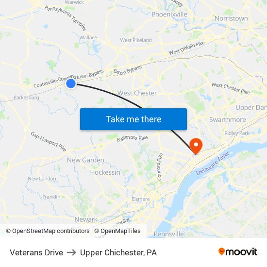 Veterans Drive to Upper Chichester, PA map