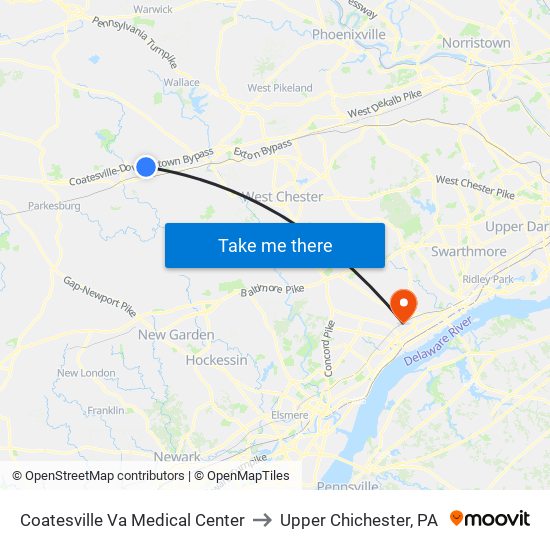 Coatesville Va Medical Center to Upper Chichester, PA map