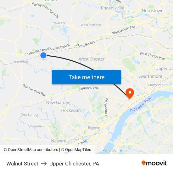 Walnut Street to Upper Chichester, PA map