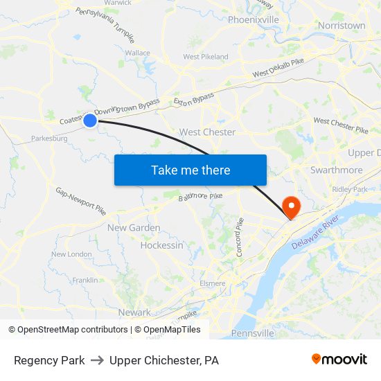 Regency Park to Upper Chichester, PA map