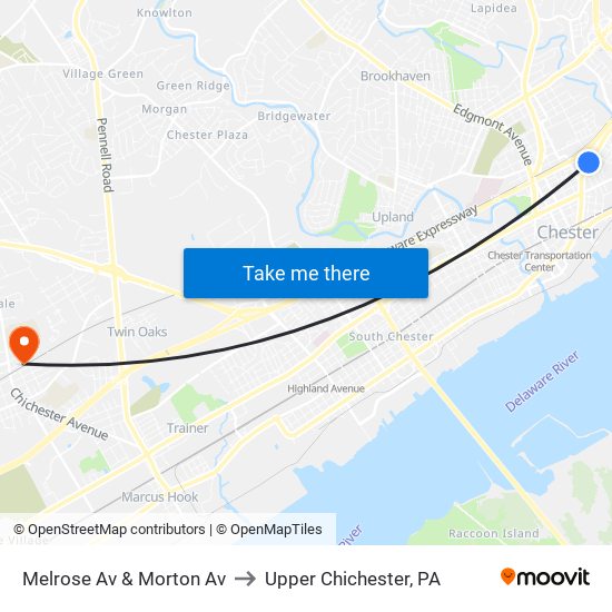 Melrose Av & Morton Av to Upper Chichester, PA map