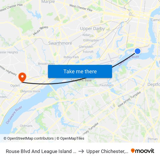 Rouse Blvd And League Island Blvd to Upper Chichester, PA map