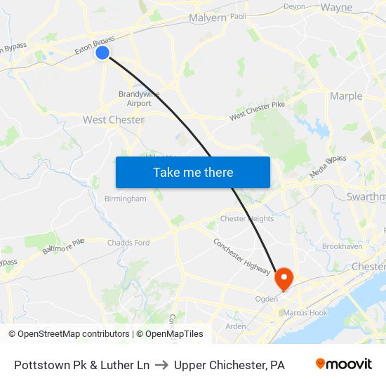 Pottstown Pk & Luther Ln to Upper Chichester, PA map