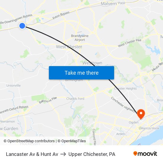 Lancaster Av & Hunt Av to Upper Chichester, PA map