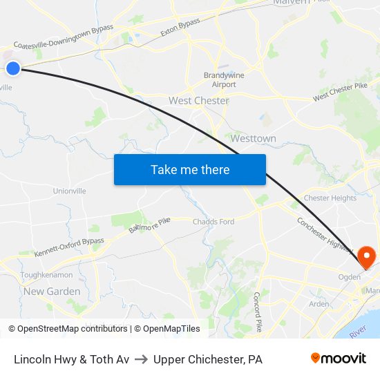 Lincoln Hwy & Toth Av to Upper Chichester, PA map