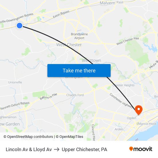Lincoln Av & Lloyd Av to Upper Chichester, PA map