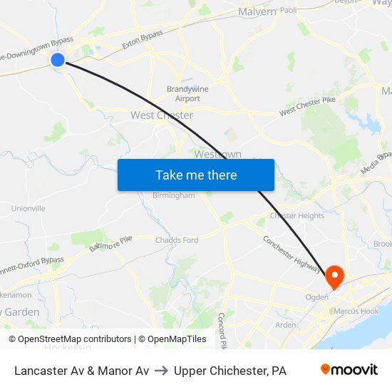 Lancaster Av & Manor Av to Upper Chichester, PA map