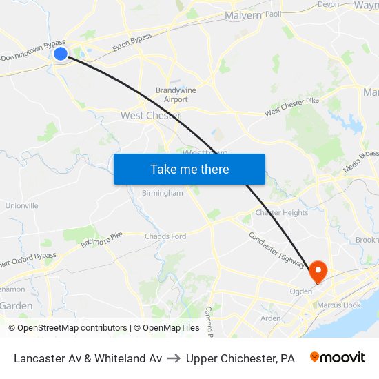 Lancaster Av & Whiteland Av to Upper Chichester, PA map