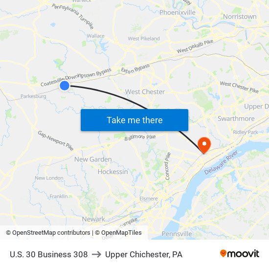 U.S. 30 Business 308 to Upper Chichester, PA map