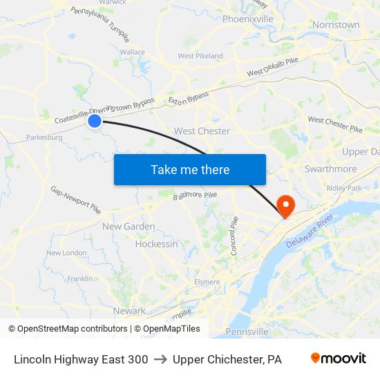 Lincoln Highway East 300 to Upper Chichester, PA map