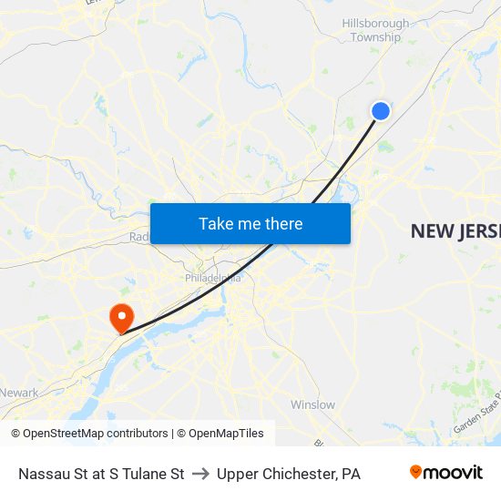 Nassau St at S Tulane St to Upper Chichester, PA map