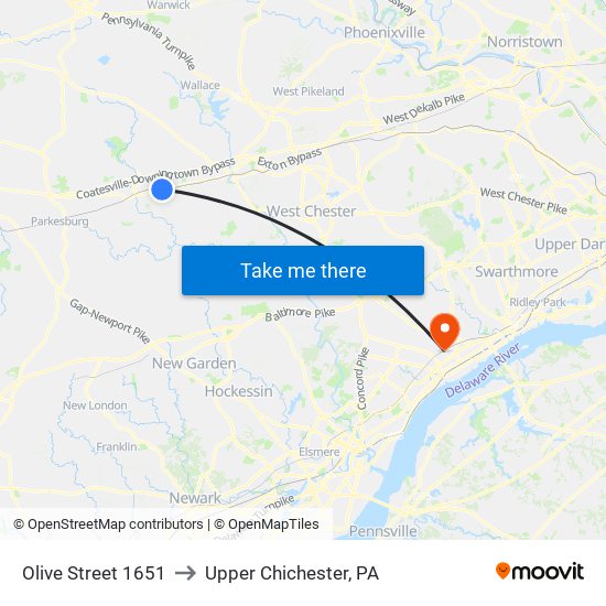 Olive Street 1651 to Upper Chichester, PA map