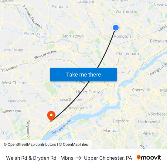 Welsh Rd & Dryden Rd - Mbns to Upper Chichester, PA map