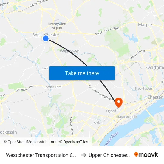 Westchester Transportation Center to Upper Chichester, PA map