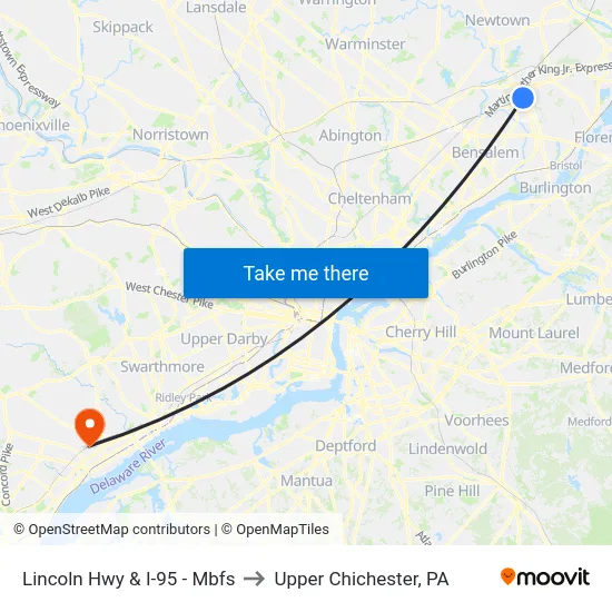 Lincoln Hwy & I-95 - Mbfs to Upper Chichester, PA map