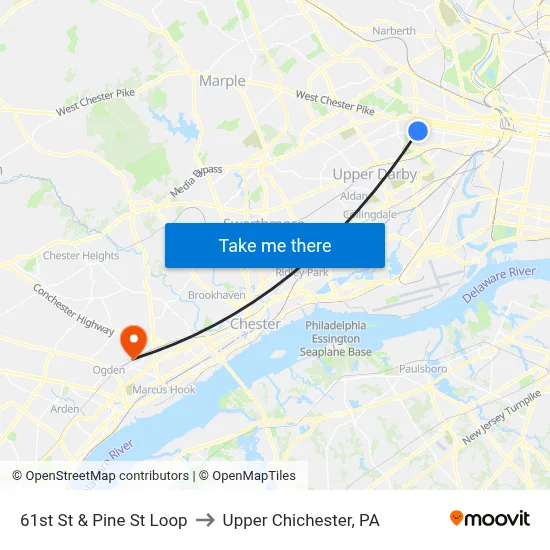61st St & Pine St Loop to Upper Chichester, PA map