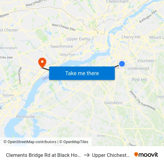 Clements Bridge Rd at Black Horse Pike to Upper Chichester, PA map
