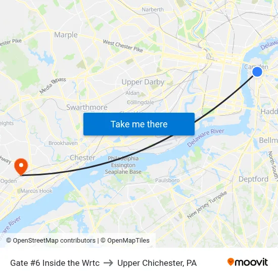 Gate #6 Inside the Wrtc to Upper Chichester, PA map