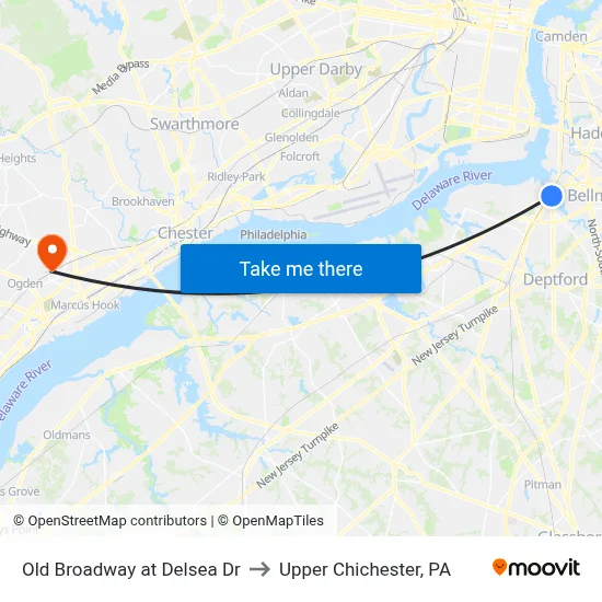 Old Broadway at Delsea Dr to Upper Chichester, PA map