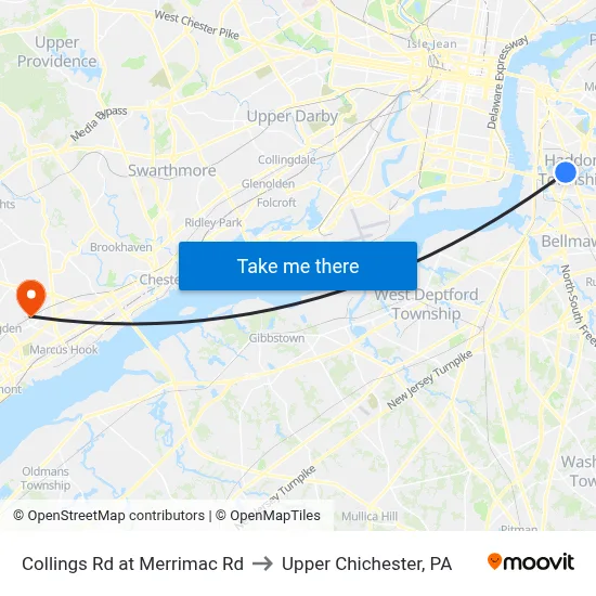 Collings Rd at Merrimac Rd to Upper Chichester, PA map