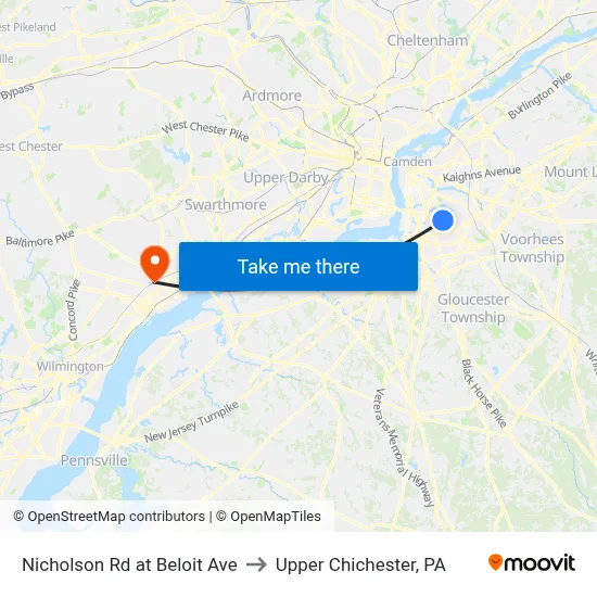 Nicholson Rd at Beloit Ave to Upper Chichester, PA map